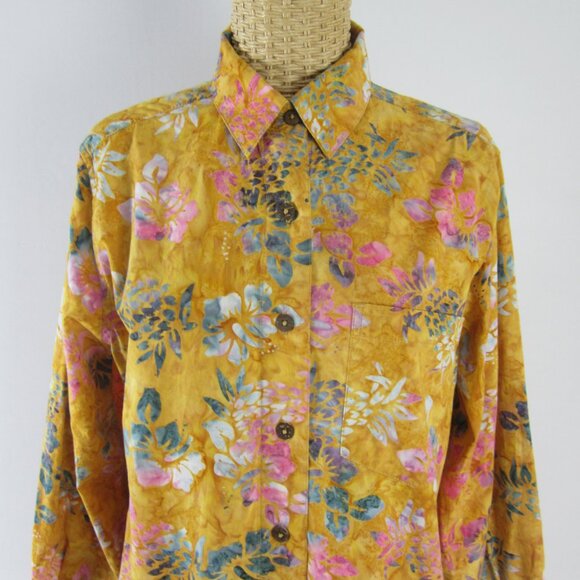 Pete HuntingtonWomens Large Sunflower Yellow Floral Cotton Shirt Handcrafted - Picture 3 of 12